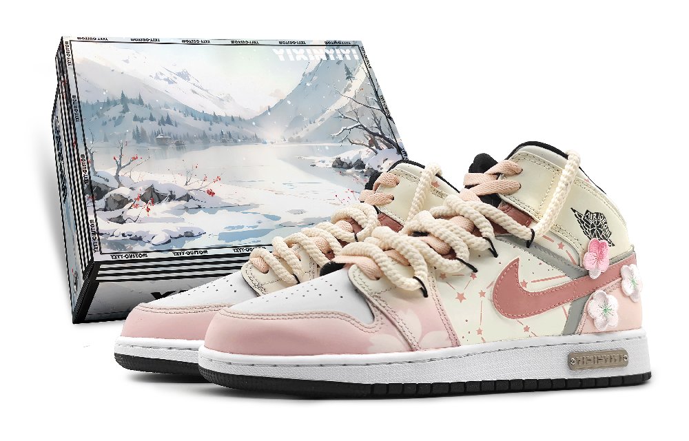 Jordan Air Jordan 1 Mid Top Vintage Basketball Shoes GS White Pink