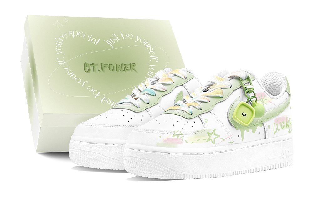 Nike Air Force 1 Air Force 1 Abrasion Resistant Low Top Skateboard Shoes Women's White Green