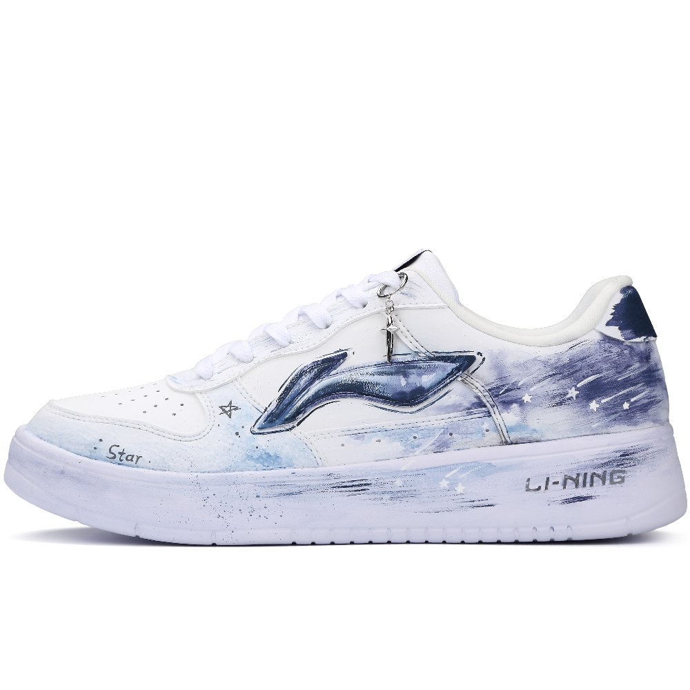 LiNing Pontoon Boats Abrasion Resistant Breathable Height Increasing Low Top Skateboard Shoes Unisex White Blue