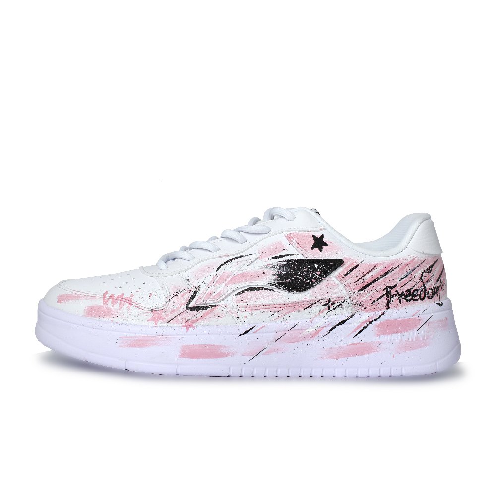 LiNing Pontoon Boats Abrasion Resistant, Lightweight, And Breathable Low Top Skateboard Shoes Unisex White Pink Black