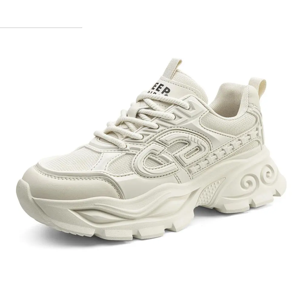 JEEP SPIRIT Abrasion Resistant Breathable Height Increasing Low Top Chunky Sneakers Men's White