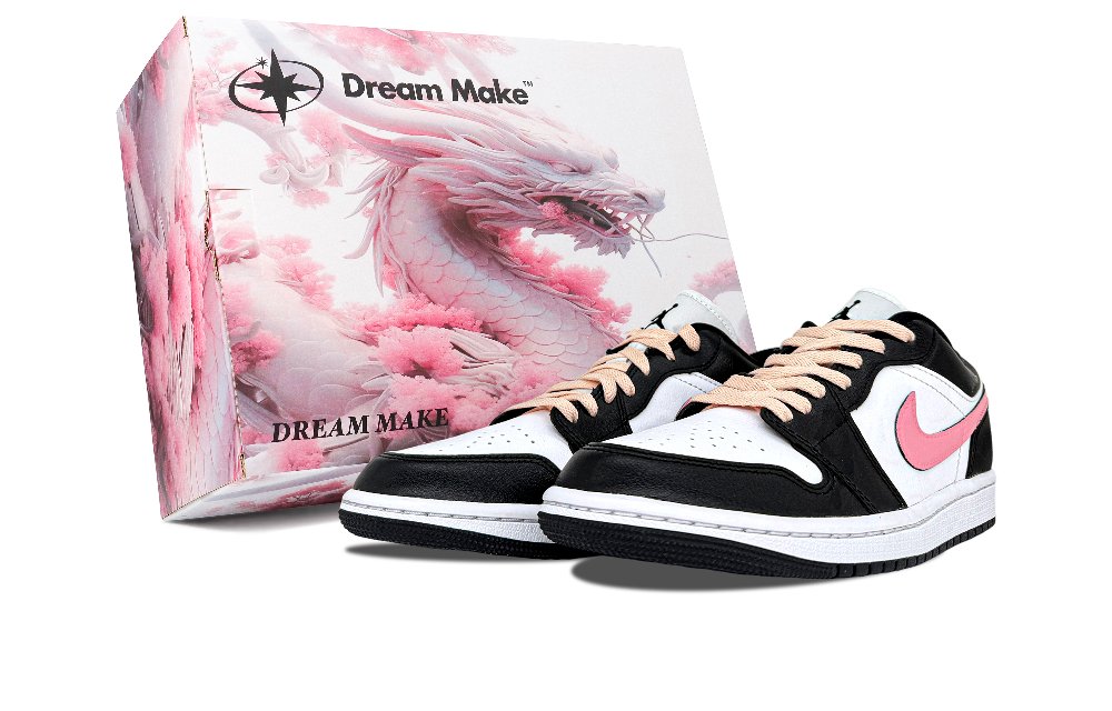 Jordan Air Jordan 1 Light Scavenger BOX Abrasion Resistant Low Top Vintage Basketball Shoes Unisex Black Pink