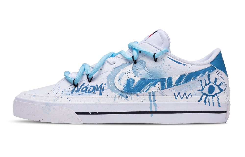 Nike Court Legacy Exquisite Brush Graffiti Low Top Skateboard Shoes Unisex White Blue