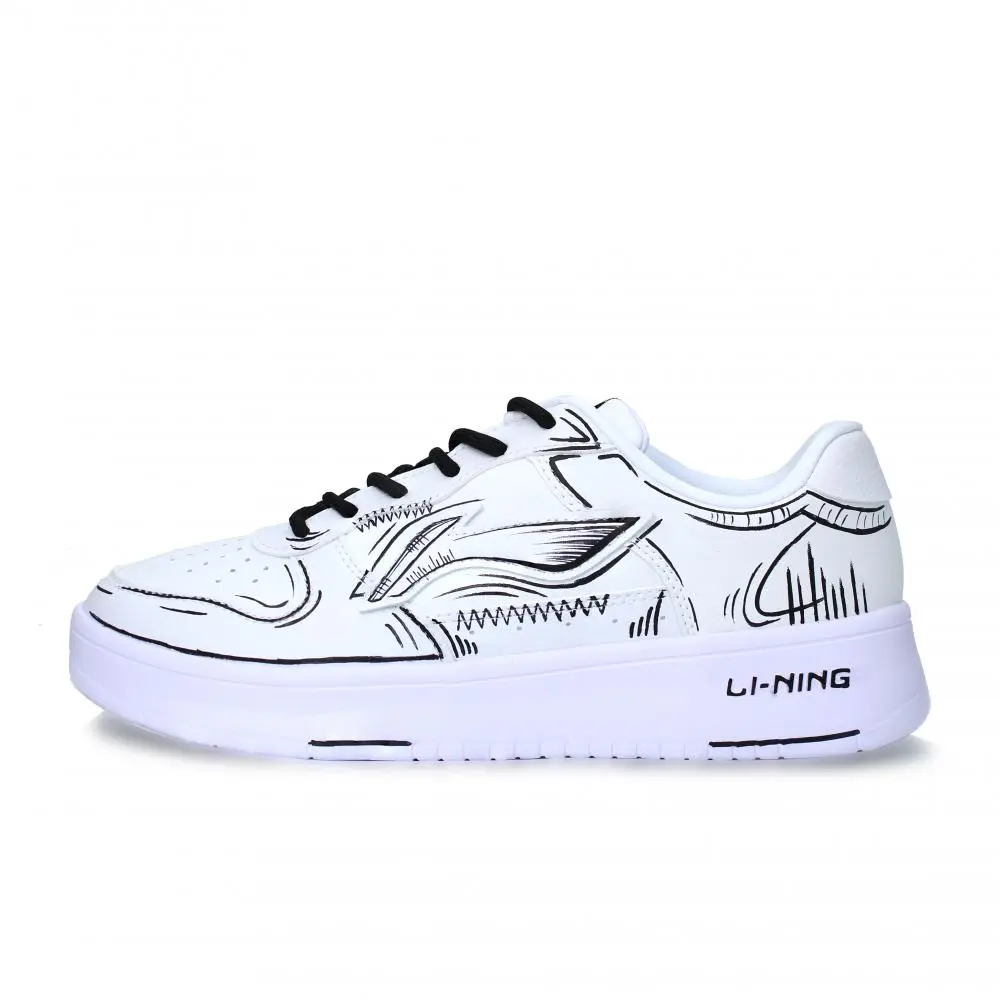 LiNing Pontoon Boats Abrasion Resistant, Lightweight, And Breathable Low top Skateboard Shoes Unisex White Black