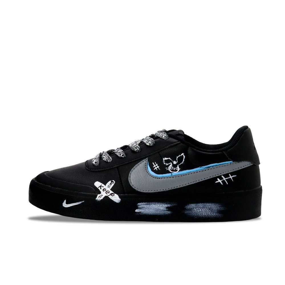 Nike Court Shot Graffiti Player Abrasion Resistant Low Top Skateboard Shoes Men's Black Gray Blue