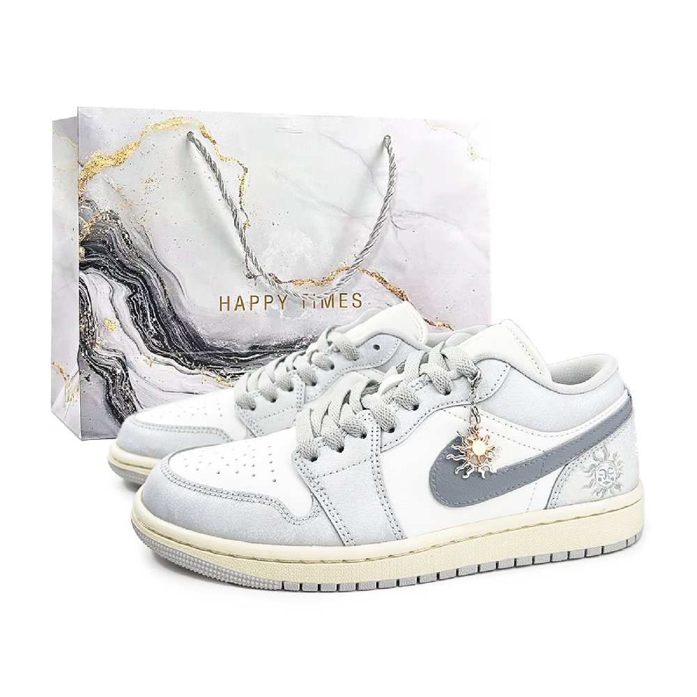 Jordan Air Jordan 1 Sun And Moon's Radiance Abrasion Resistant Low Top Vintage Basketball Shoes Unisex Light Gray