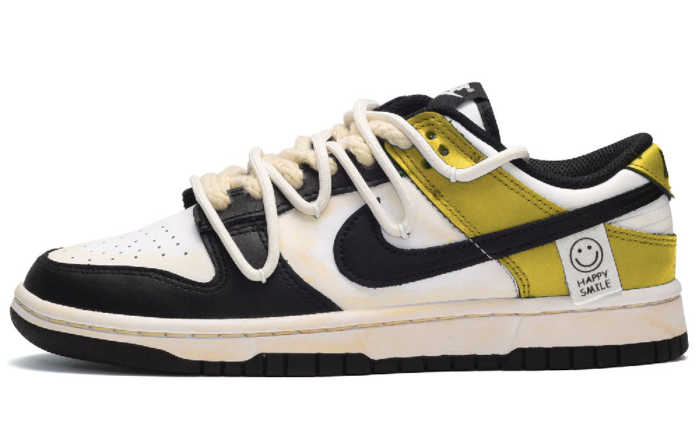 Nike Dunk Low-Top Skateboard Shoes Men's Black White Yellow