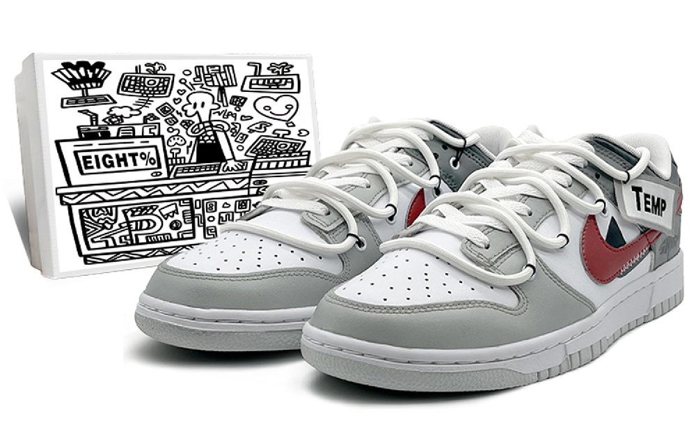 Nike Dunk 'Neutral Grey' Anti-Slip Wear-Resistant Low-Top Skateboard Shoes GS Gray Red