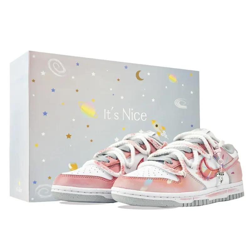 Nike Dunk Honey Ink Splatter Cushioning, Wear Resistant Low top Skateboard Shoes Women's Pink