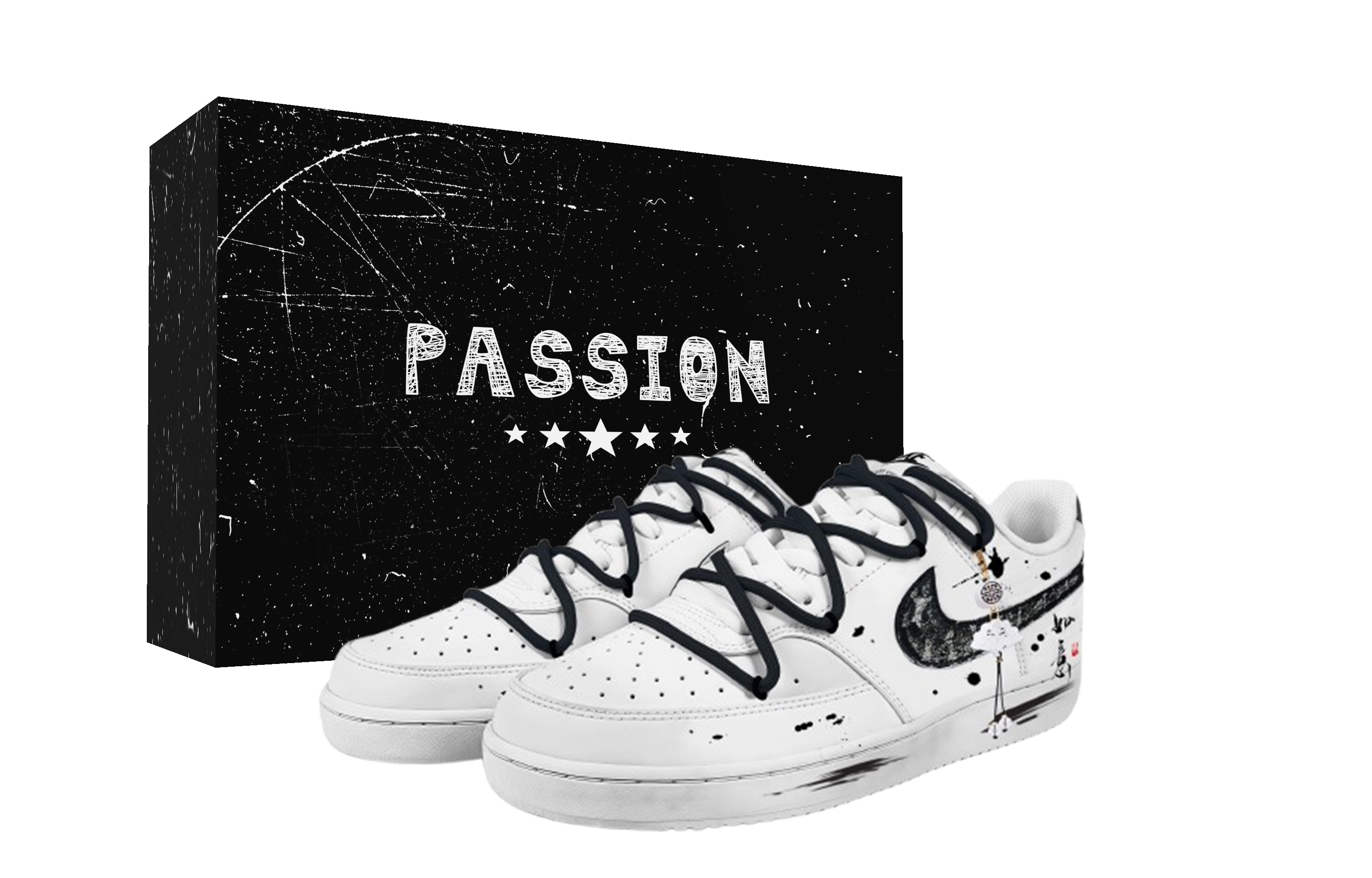Nike Court Vision 1 Ink Heart Box Abrasion Resistant Low top Skateboard Shoes Unisex Black White