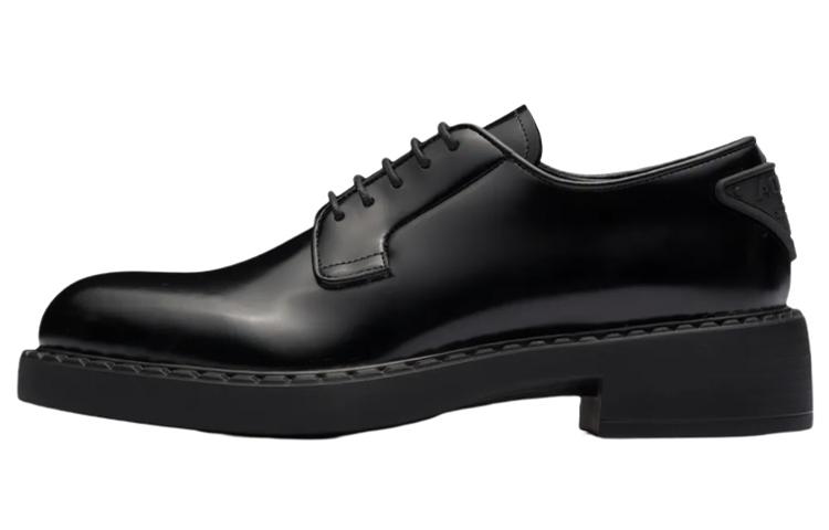 PRADA Derby 50mm Shoes Black Brushed Leather Women's