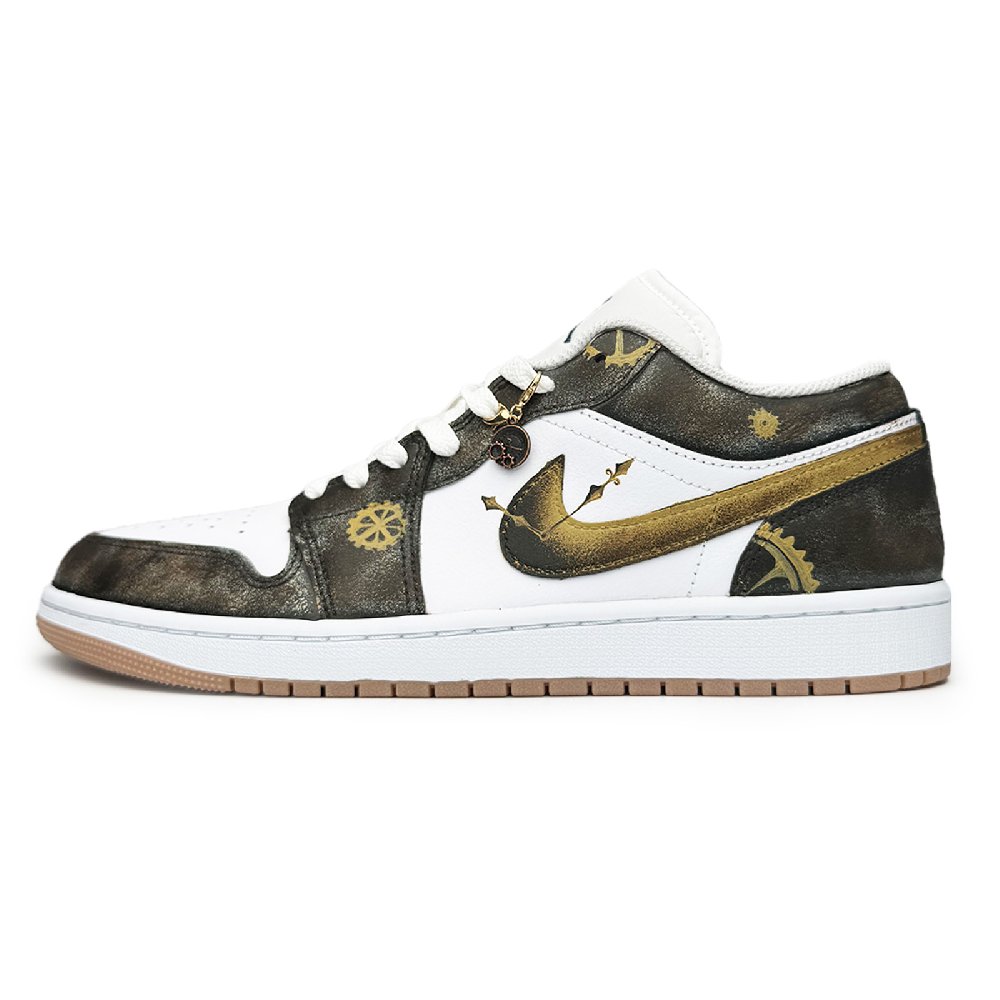 Jordan Air Jordan 1 Steampunk Abrasion Resistant Low Top Vintage Basketball Shoes Unisex White Brown