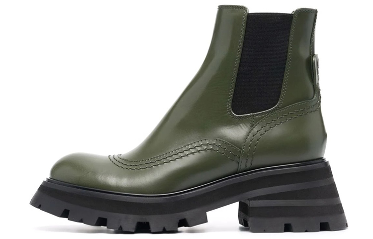 Alexander McQueen Leather Chelsea Ankle Boots 'Olive Black' Women's