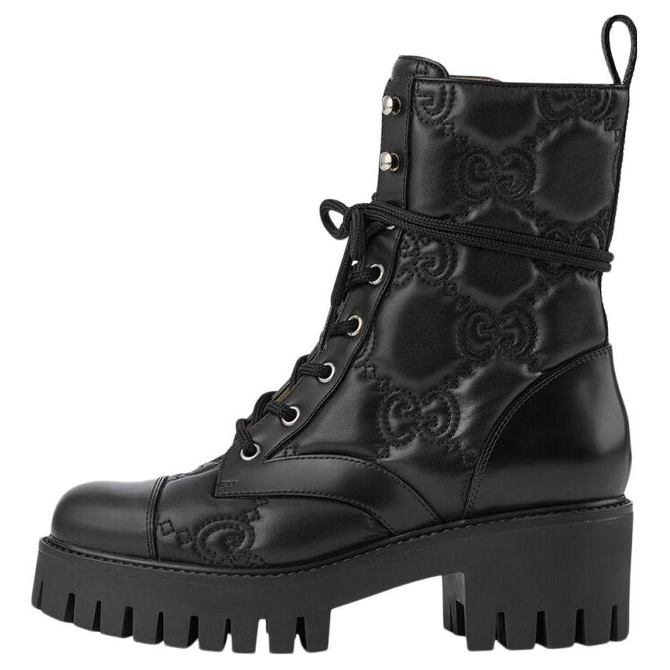 GUCCI Women's Gg Matelassé Lace Up Boot 'Black' Women's