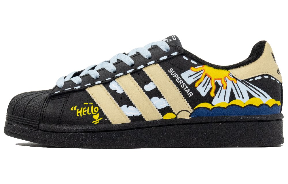 Adidas Originals Superstar 2 Abrasion Resistant Low Top Skateboard Shoes Unisex Black White Yellow