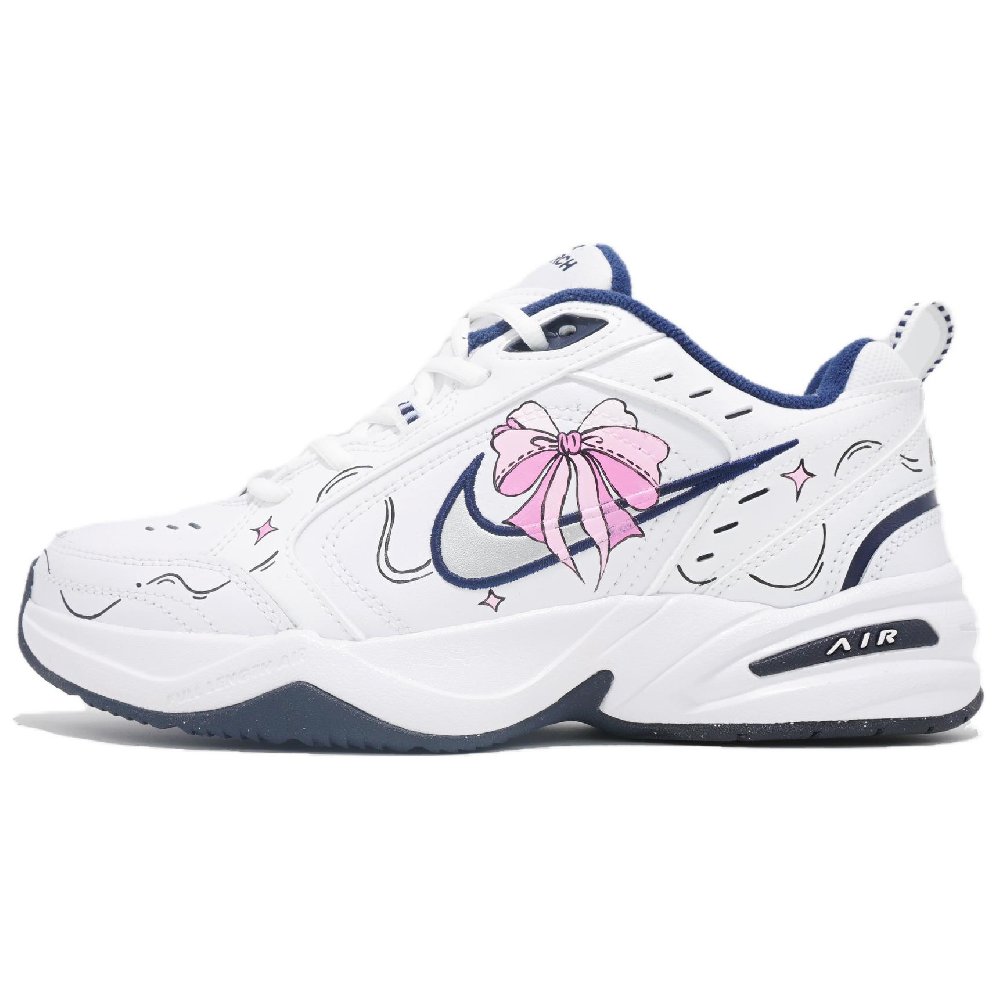Nike Air Monarch 4 Anti-Slip Wear-Resistant Low-Top Chunky Sneakers Unisex White Pink