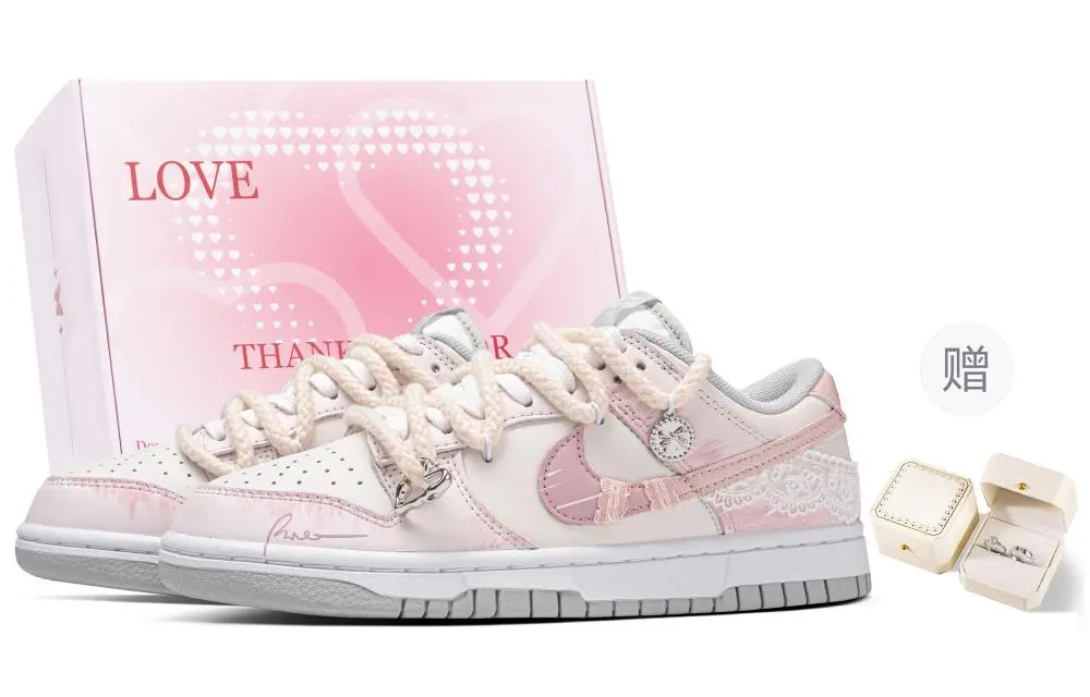 Nike Dunk Gilded Pink Journal Box Abrasion Resistant Low Top Skateboard Shoes Women's Beige Pink