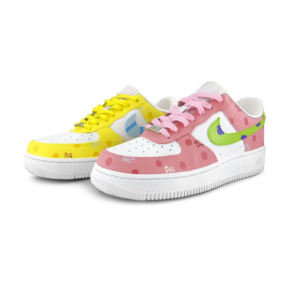 Nike Air Force 1 Starfish Abrasion Resistant Low Top Skateboard Shoes Men's Yellow Pink Mismatched
