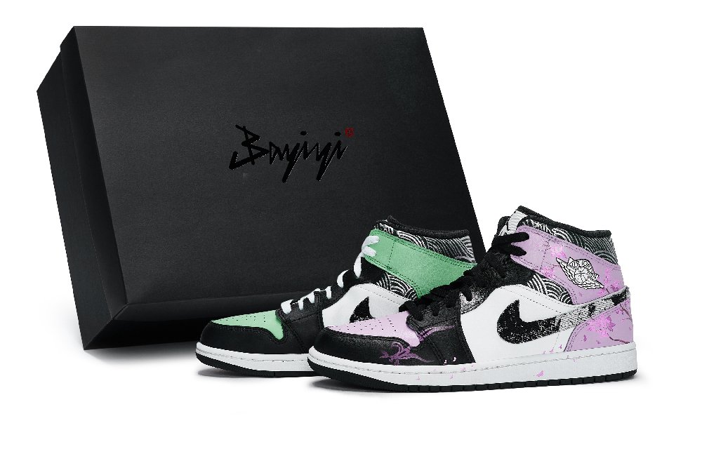 Jordan Air Jordan 1 Vintage Basketball Shoes Unisex Mid top Black/White/Gray/Purple/Green