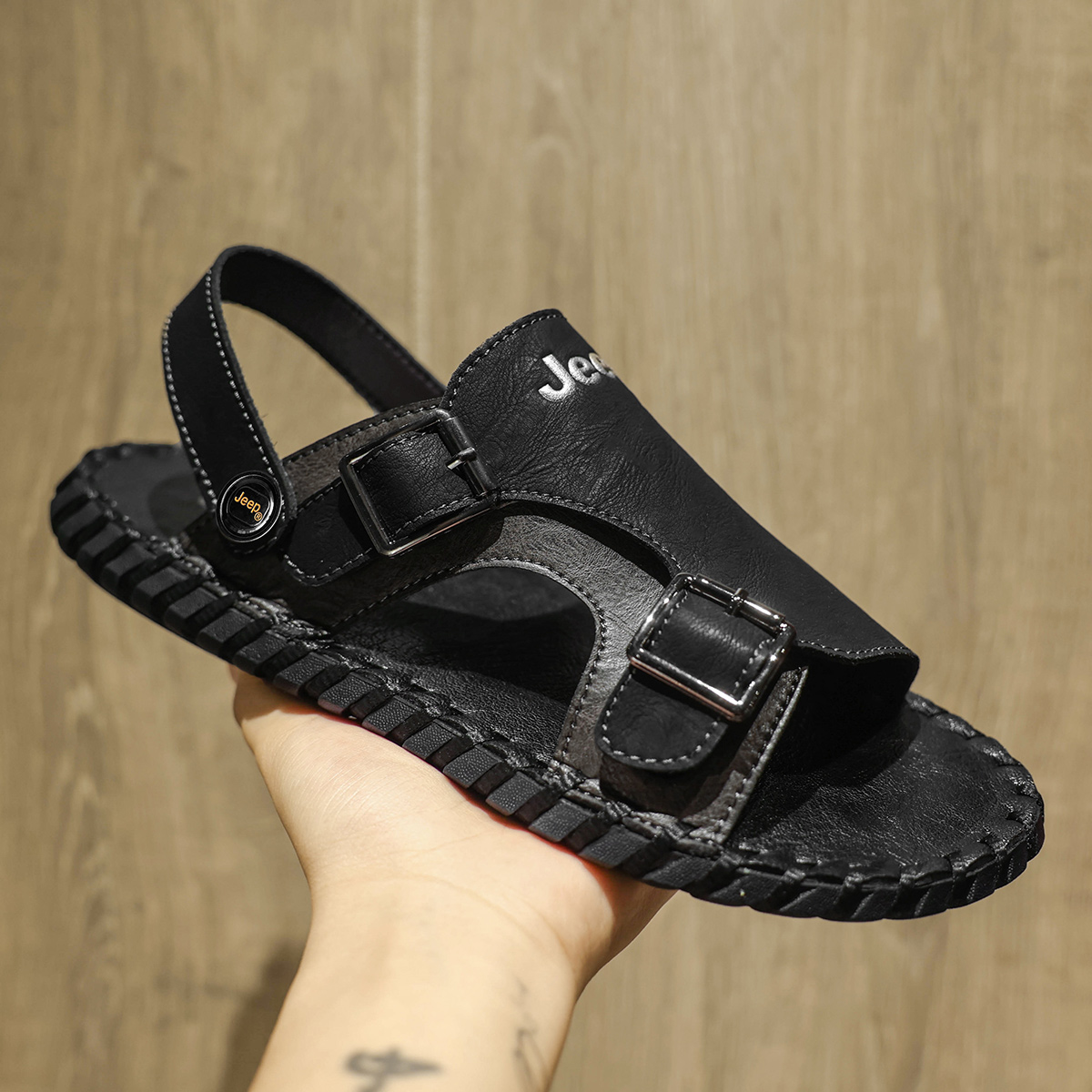 Jeep Beach Sandals Men's Black Brown