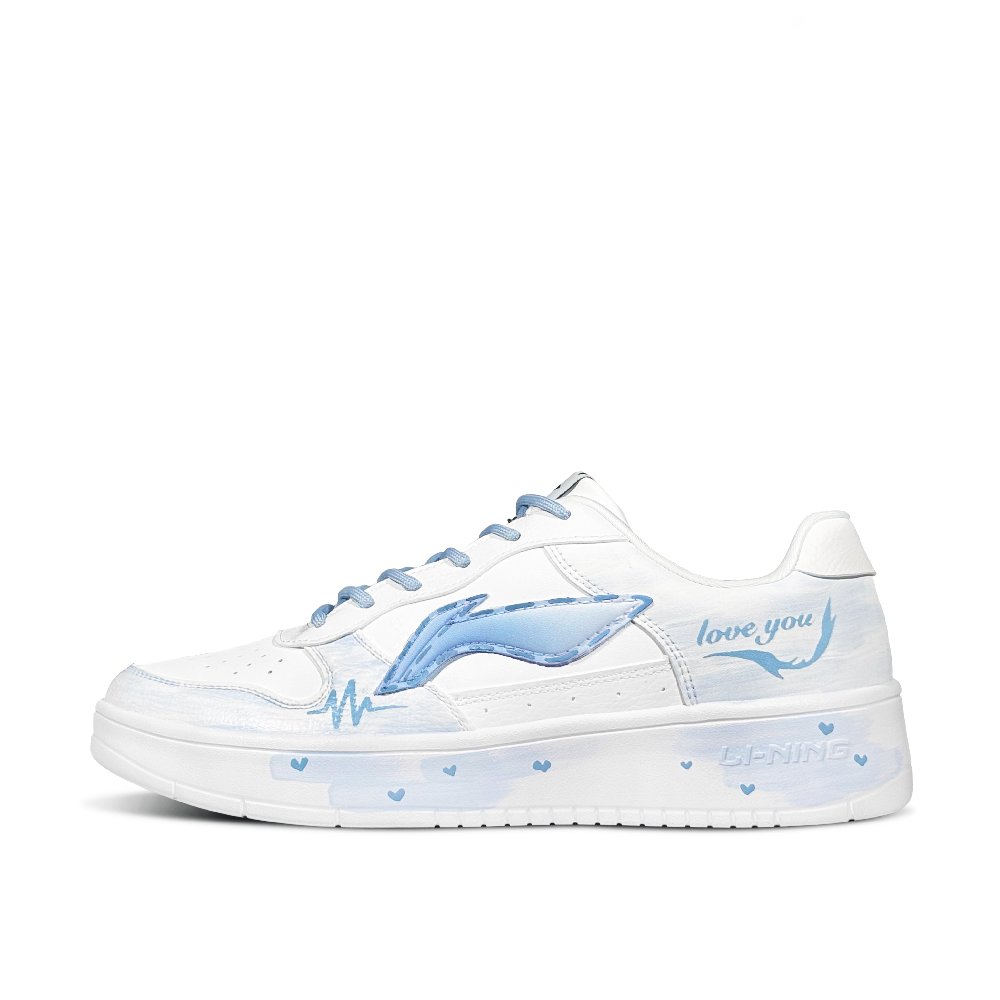 LiNing Pontoon Boats Slip Resistant, Abrasion Resistant, Breathable Low Top Skateboard Shoes Men's White Blue