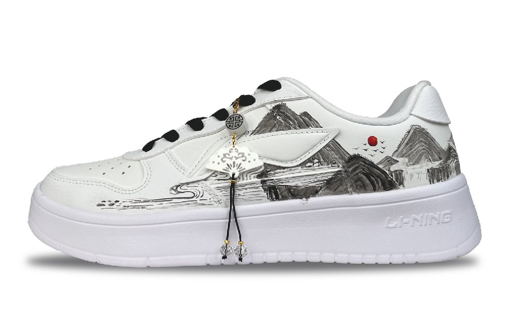 LiNing Pontoon Boats Anti-Slip Wear-Resistant Low-Top Skateboard Shoes Unisex White