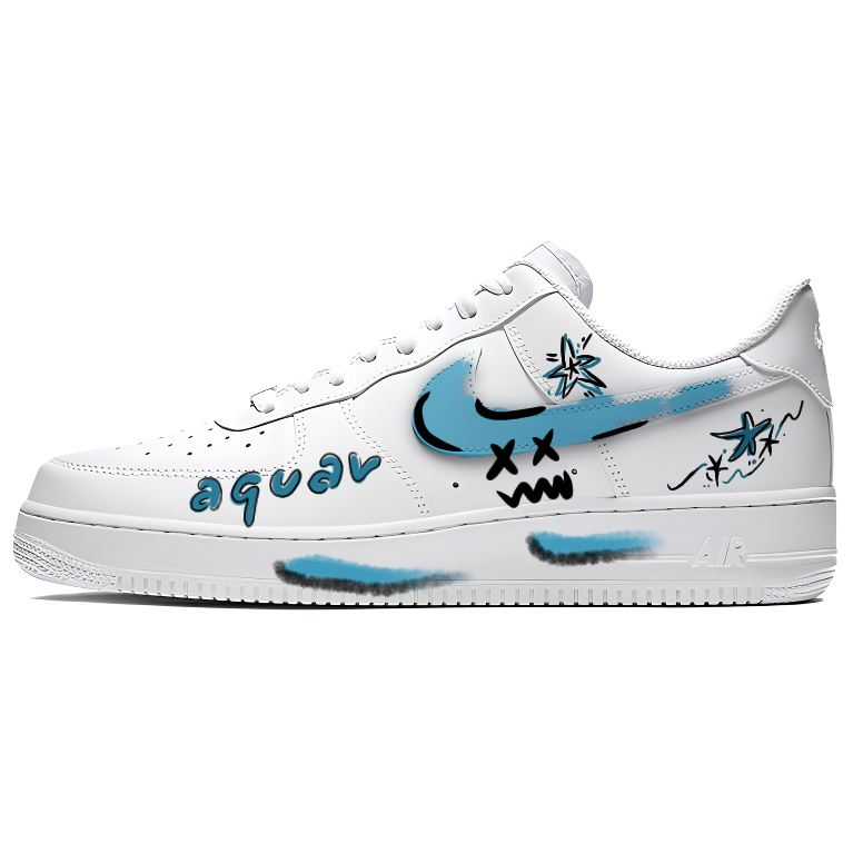 Nike Air Force 1 Blue Star Coverage Cushioning Abrasion Resistant Low Top Skateboard Shoes Unisex Blue