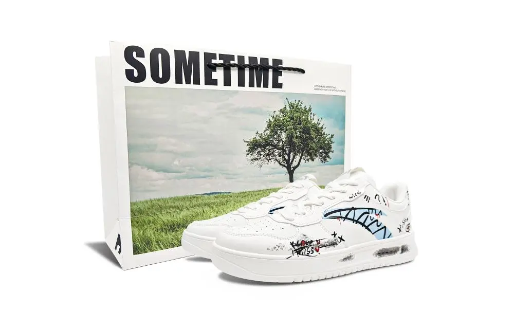 Anta Slip Resistant Cushioning Low Top Skateboard Shoes Unisex White Blue
