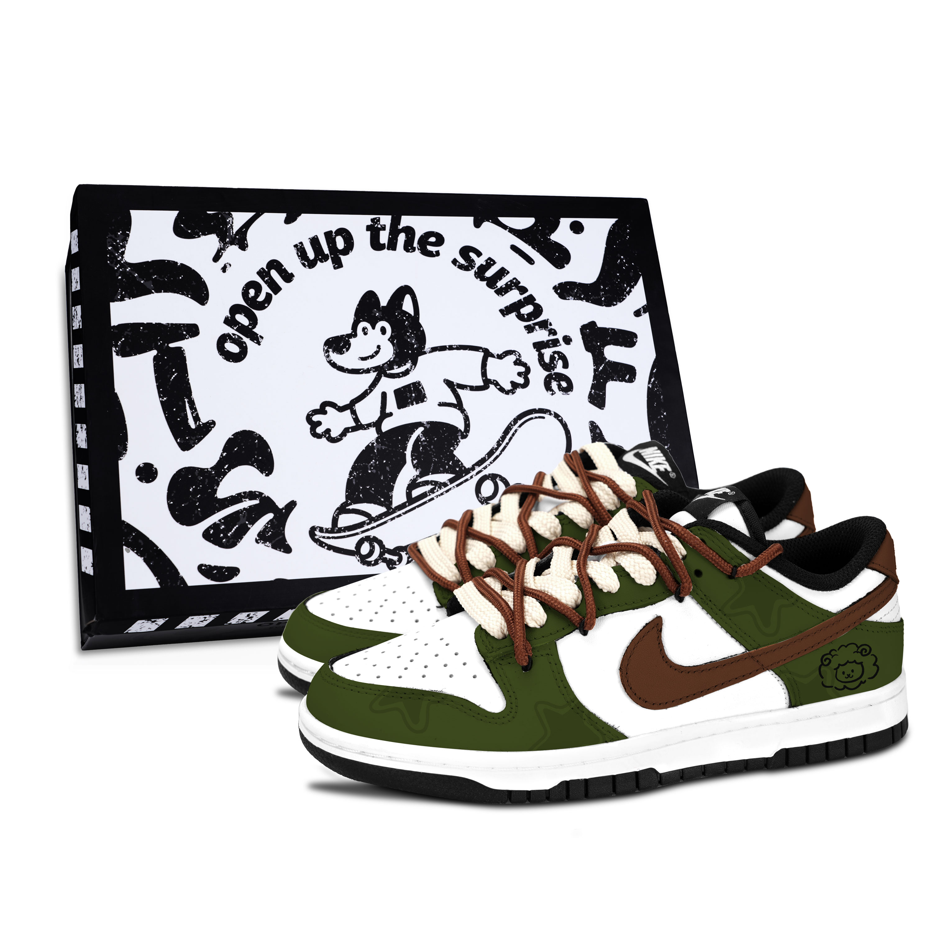 Nike Dunk Black White, Green Tone Fun Black Shoe Box Abrasion Resistant Low top Skateboard Shoes Unisex Green White