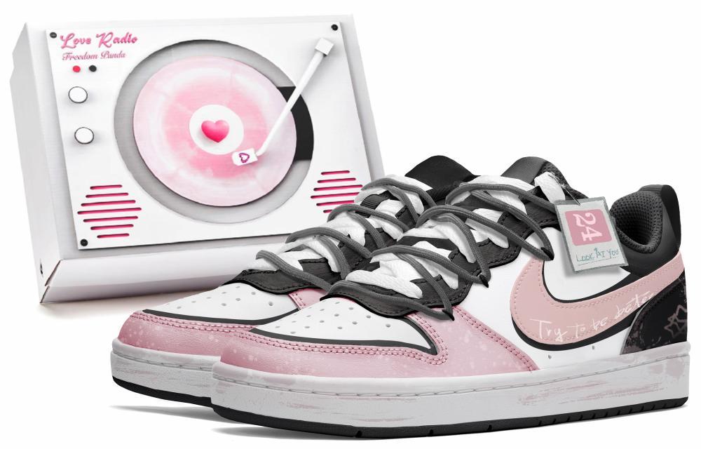 Nike Court Borough 2 Anti-Slip Wear-Resistant Low-Top Skateboard Shoes GS Black Pink