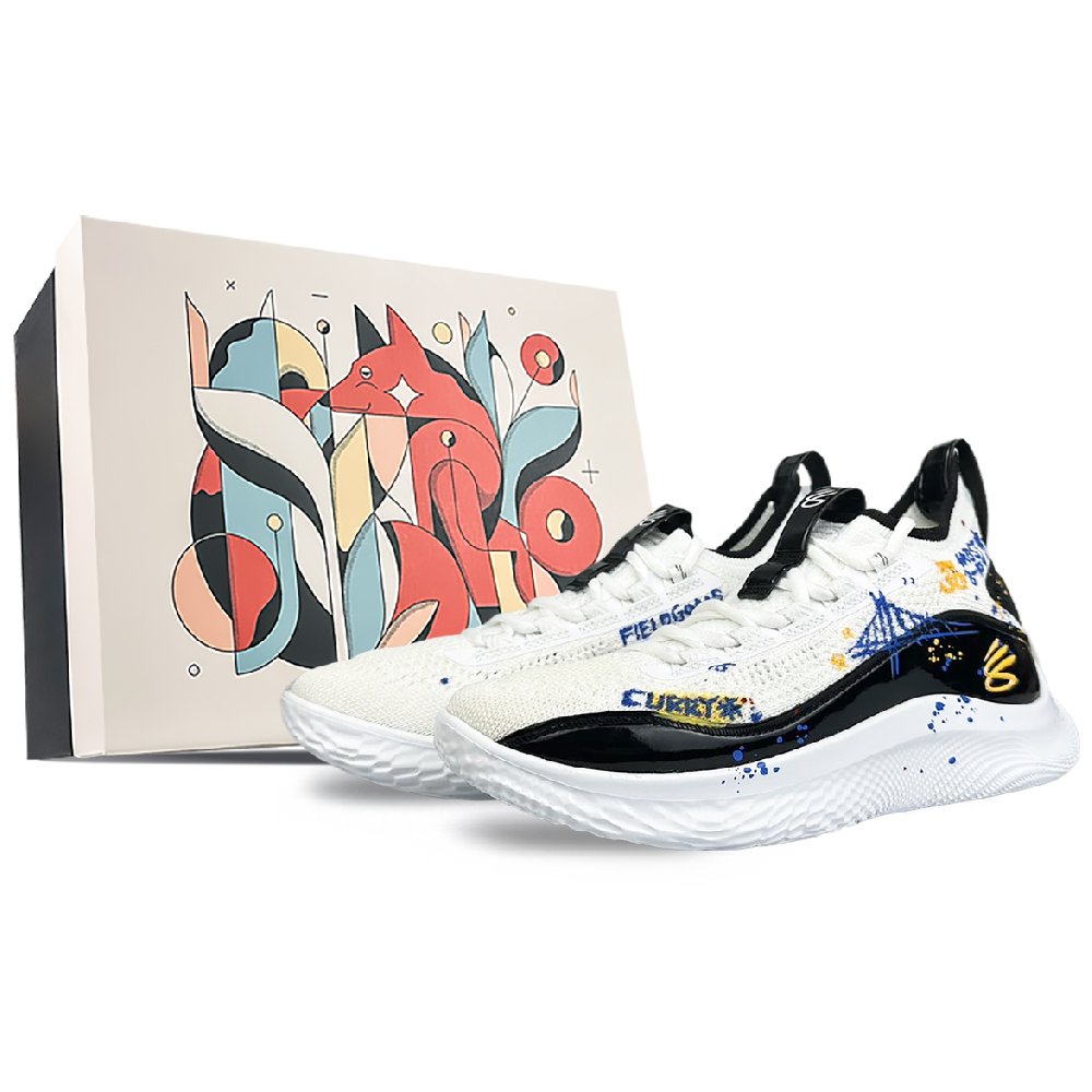 Under Armour Curry 8 Cushioned Wear-Resistant Breathable Slip-Resistant Low-Top Basketball Shoes Unisex White Black