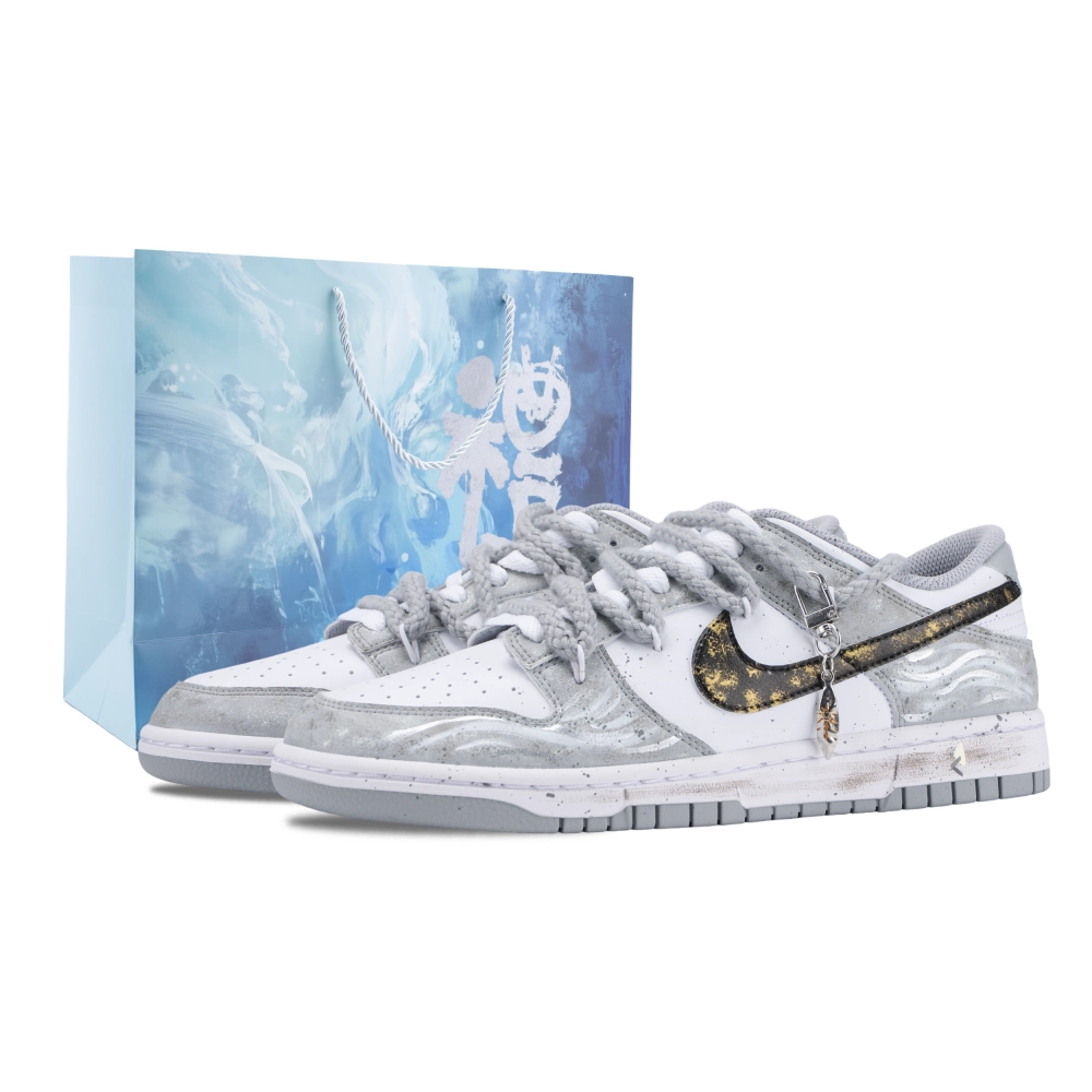 Nike Dunk Gray Dusk Gold Abrasion Resistant Low top Skateboard Shoes Unisex Gray Gold