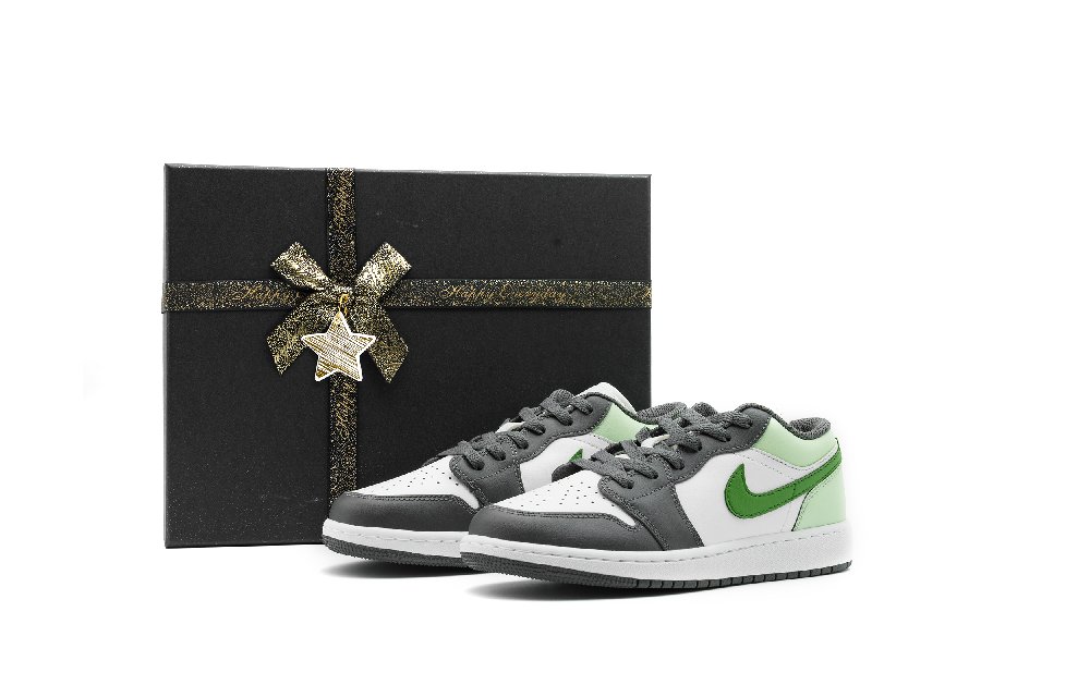 Jordan Air Jordan 1 Abrasion Resistant Low Top Vintage Basketball Shoes Unisex Gray Green