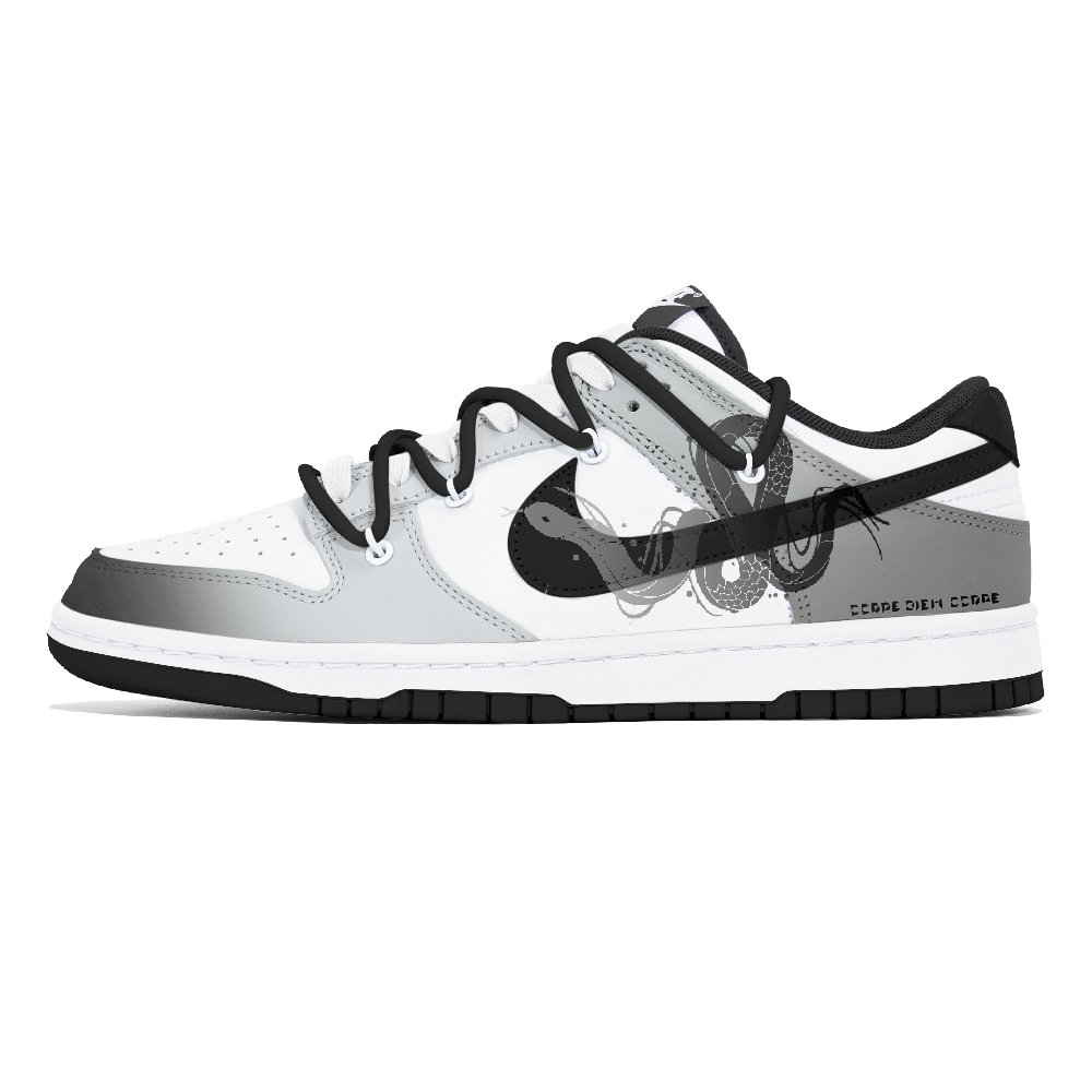 Nike Dunk Anti-Slip Wear-Resistant Low-Top Skateboard Shoes Unisex White Gray Black