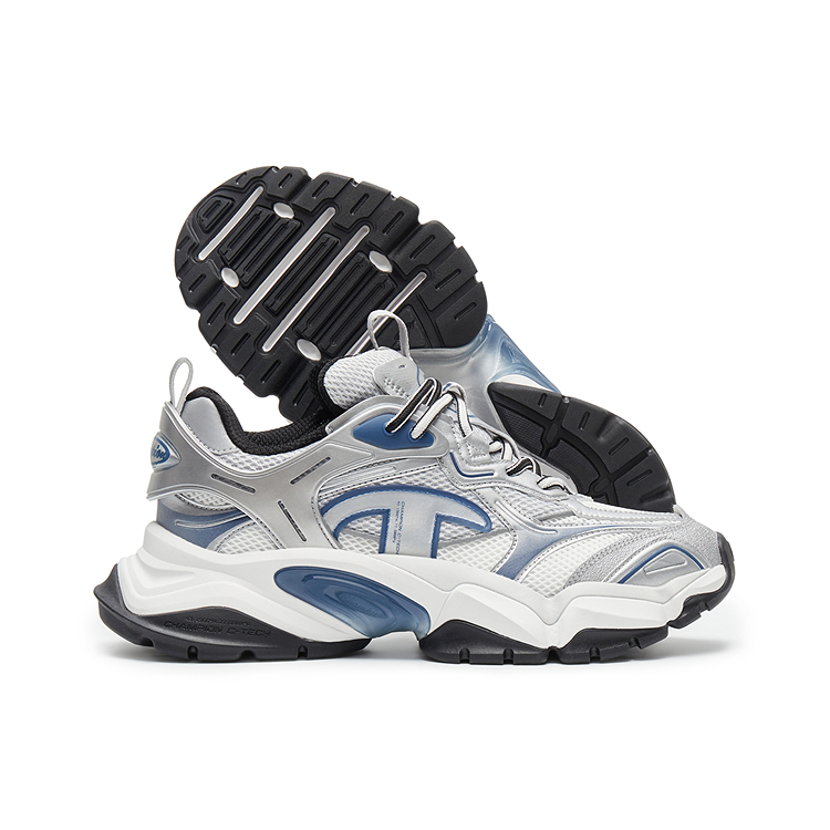 Champion Sharktooth Shoes Power Armor Low-Top Chunky Sneakers Men's Silver White/Blue Agate