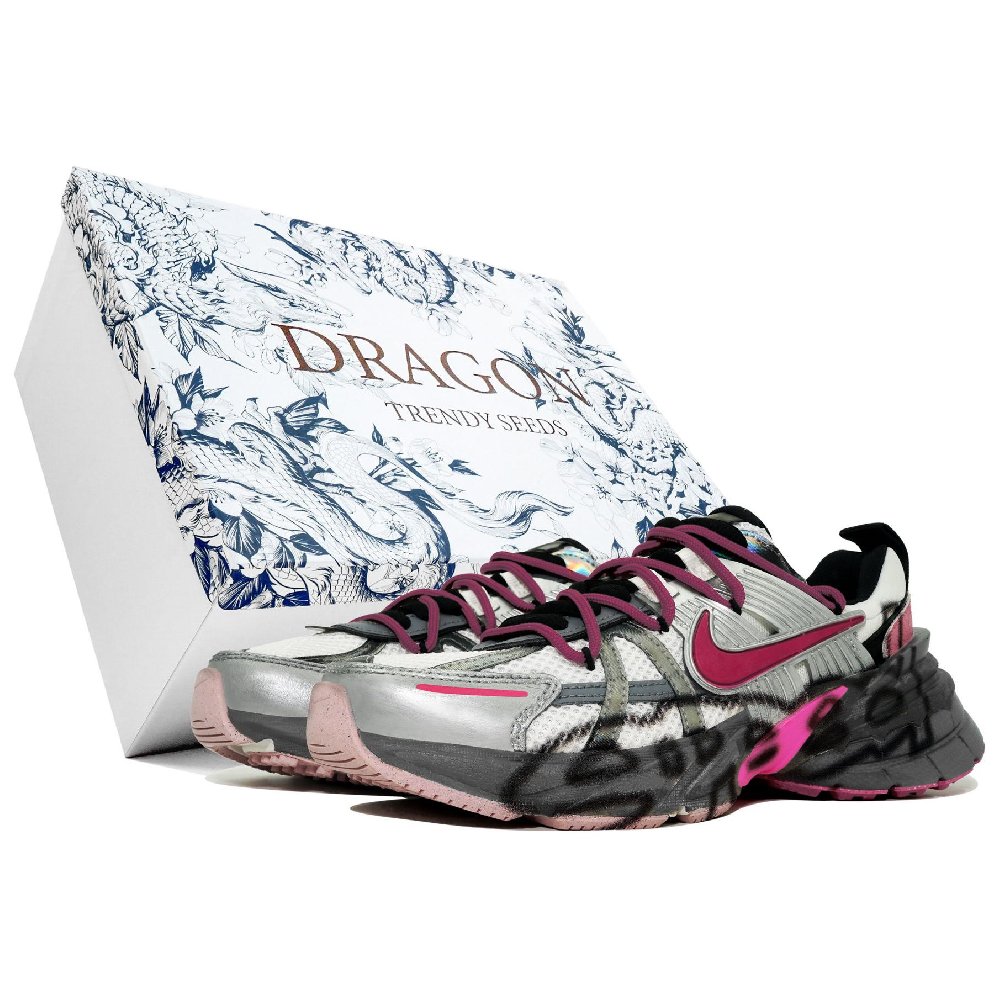 Nike V2K Run Anti Slip Wear Resistant Low Top Running Shoes Women's White Gray Pink
