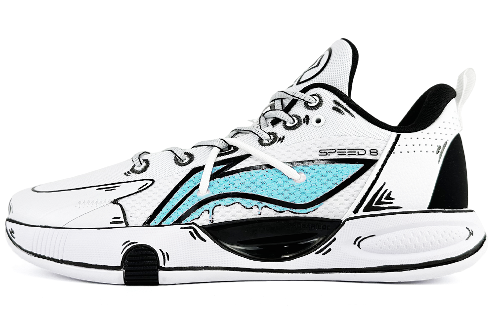 LiNing Speed 8 Cushioning Anti-Slip And Wear-Resistant Low-Top Basketball Shoes Men's White Blue