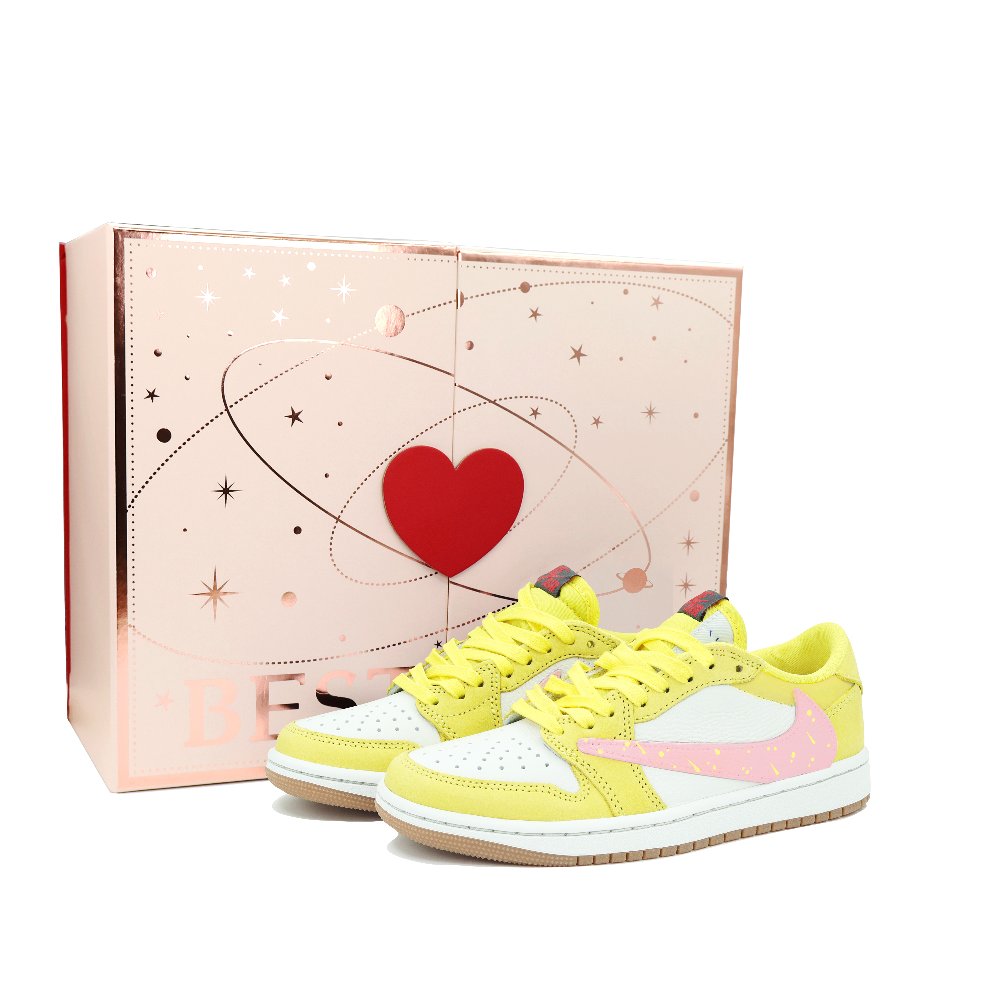 Travis Scott X JORDAN Air JORDAN 1 Vintage Basketball Shoes Women's Low Top Yellow