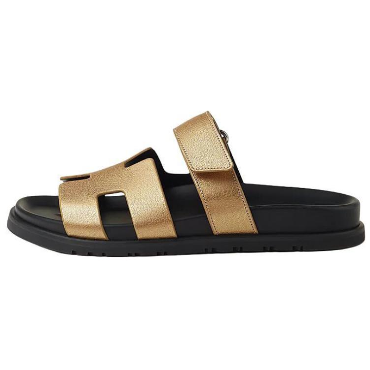 HERMES Slide Slippers Women's Gold Stamped