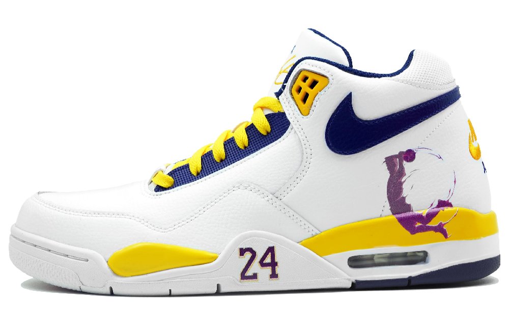Nike Flight Legacy Kaleidoscope Play Mid Top Vintage Basketball Shoes Men's White Blue Yellow