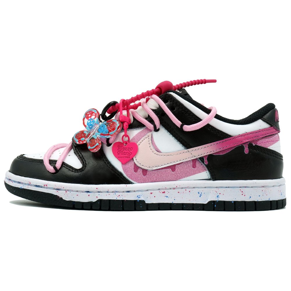 Nike Dunk Myriad Flowers Entertain, Ink And Color Take The Stage Low Top Skateboard Shoes Women's Black White Pink