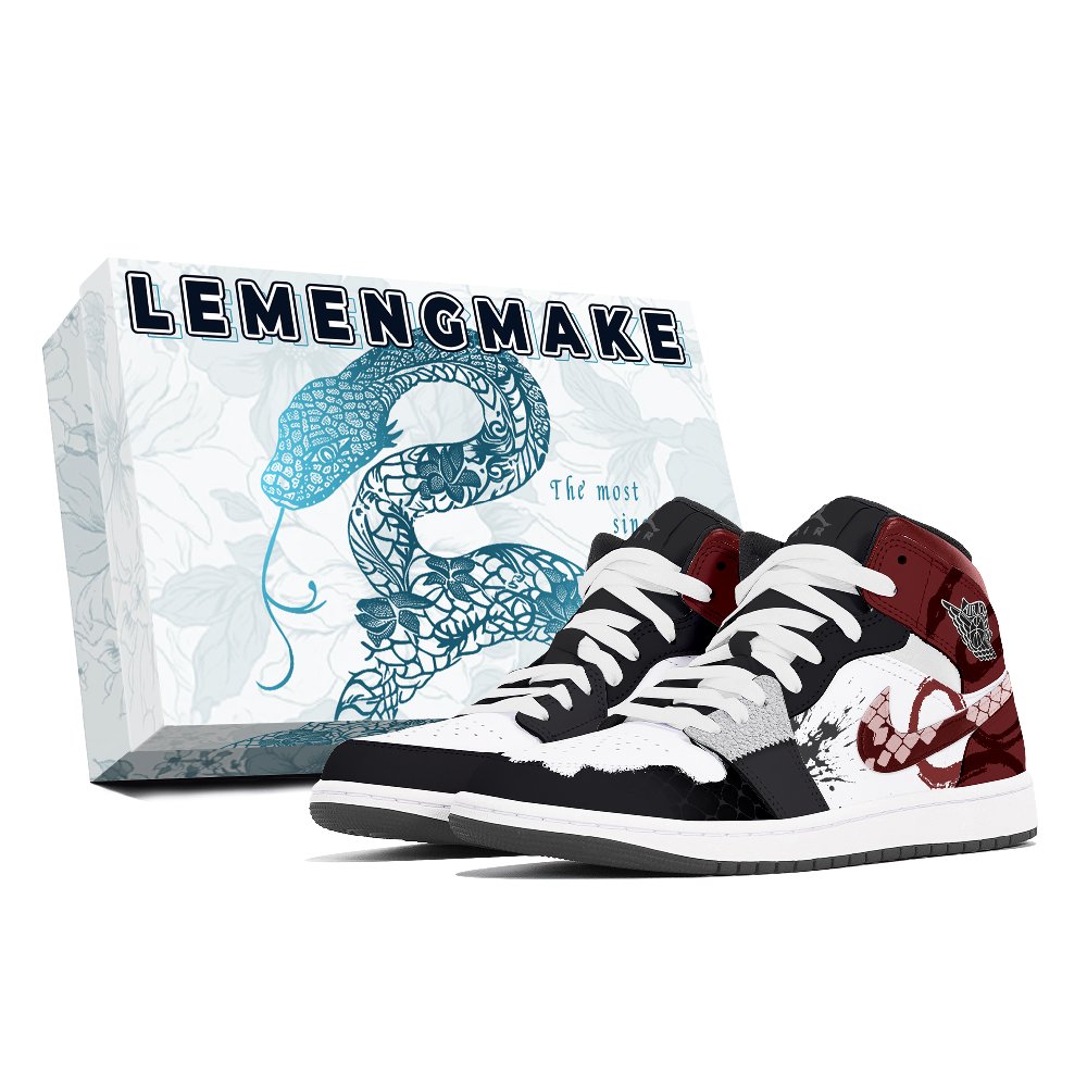 Jordan Air Jordan 1 Joy Lemon Abrasion-Resistant Slip-Resistant Mid-Top Vintage Basketball Shoes Unisex Black Red