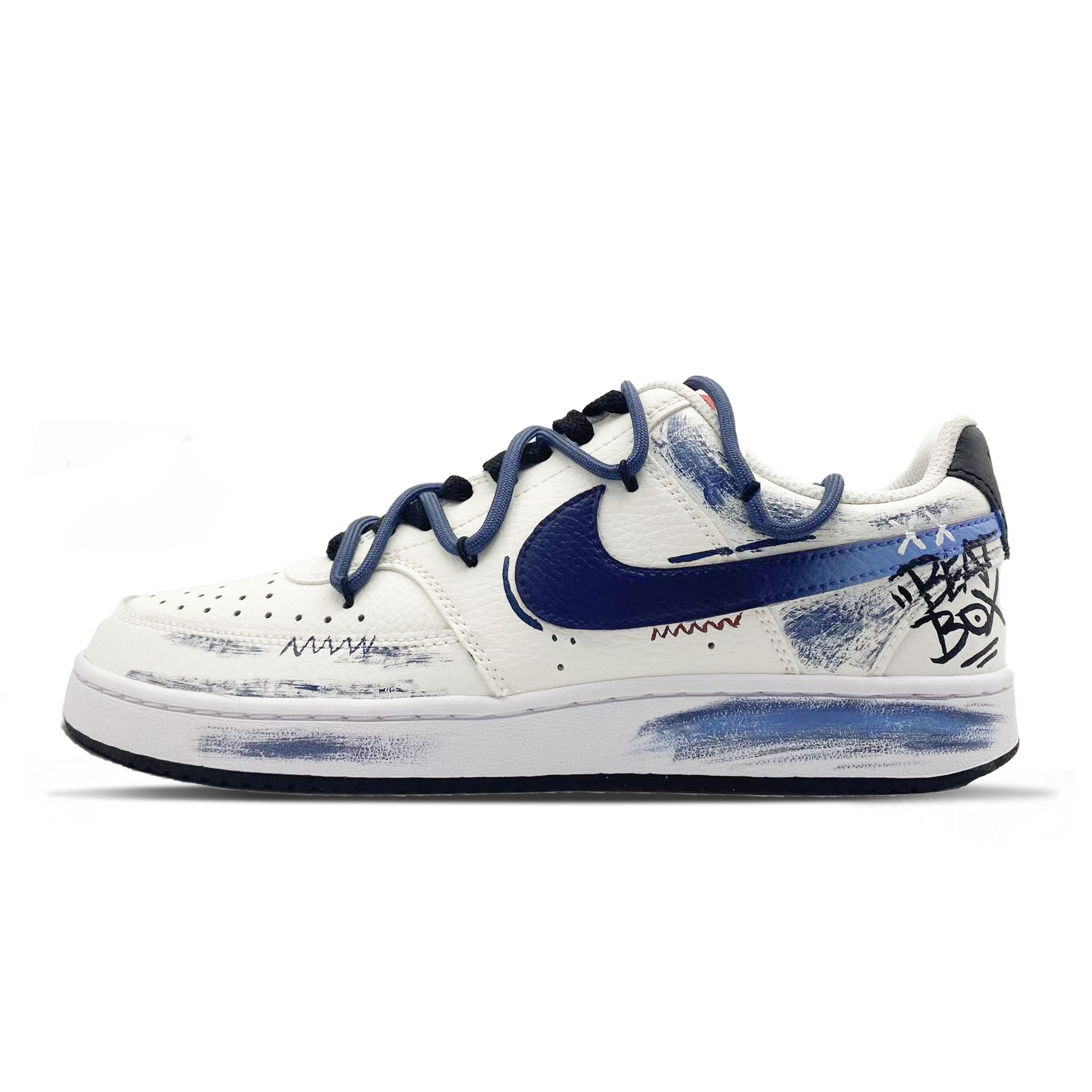 Nike Court Vision 1 Ink Blue Floss Slip Resistant Abrasion Resistant Low top Skateboard Shoes Men's Beige Blue
