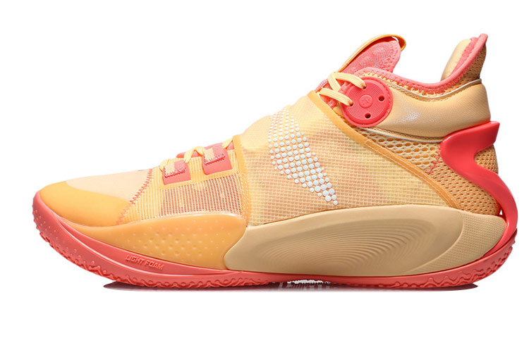 LiNing SONIC 9 Non-slip Wear-resistant Shock Absorption Mid-Top Basketball Shoes Light Orange Color