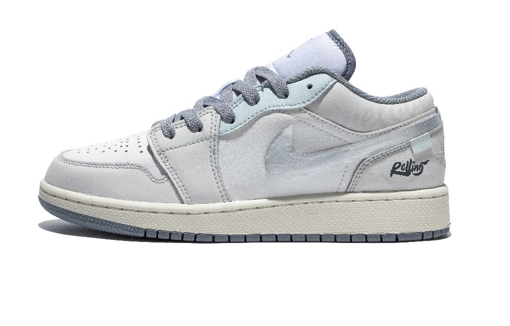 Jordan Air Jordan 1 Ice Blue Sea Salt Anti-Slip Wear-Resistant Low-Top Vintage Basketball Shoes GS White Silver
