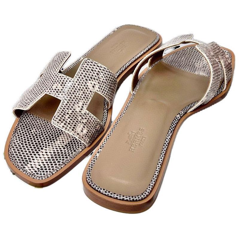 HERMES Slide Slippers Women's Wood Color