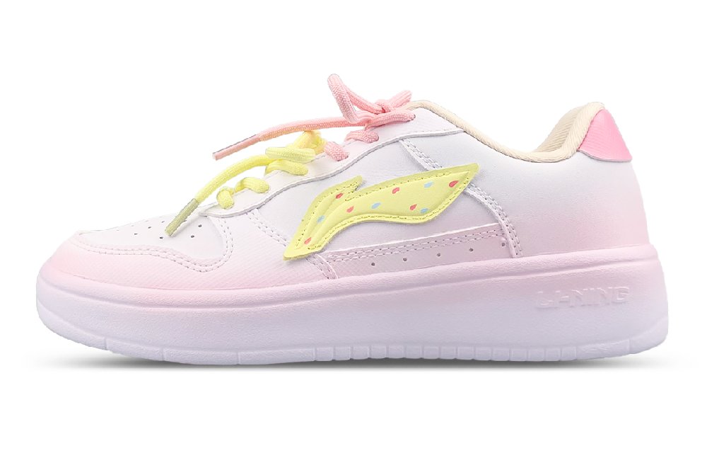 LiNing Pontoon Boats Slip Resistant, Abrasion Resistant, Breathable Low top Skateboard Shoes Women's White Pink Yellow