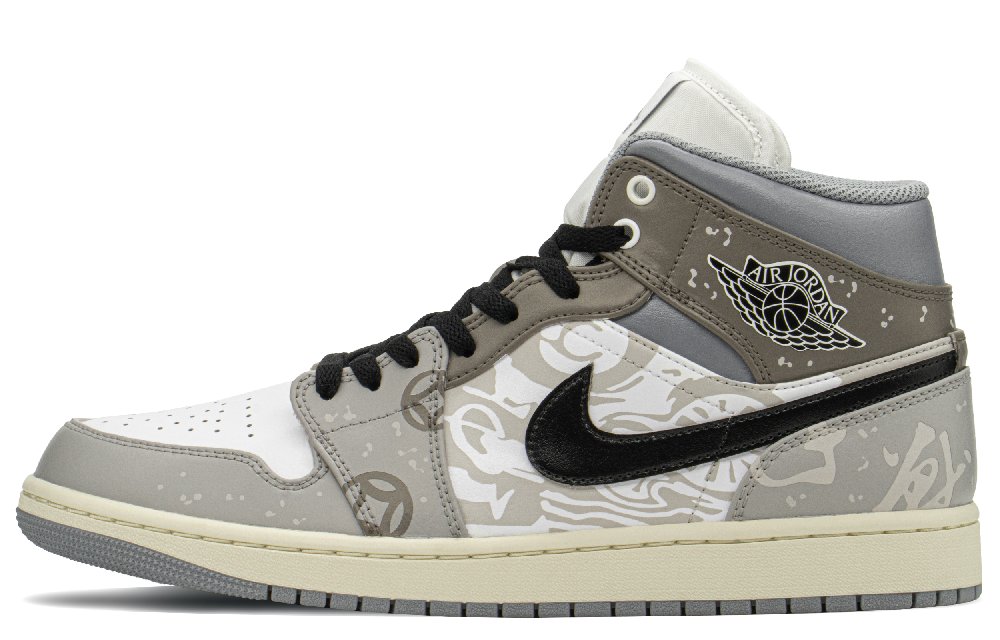 Jordan Air Jordan 1 Mid Top Vintage Basketball Shoes Men's Gray Black