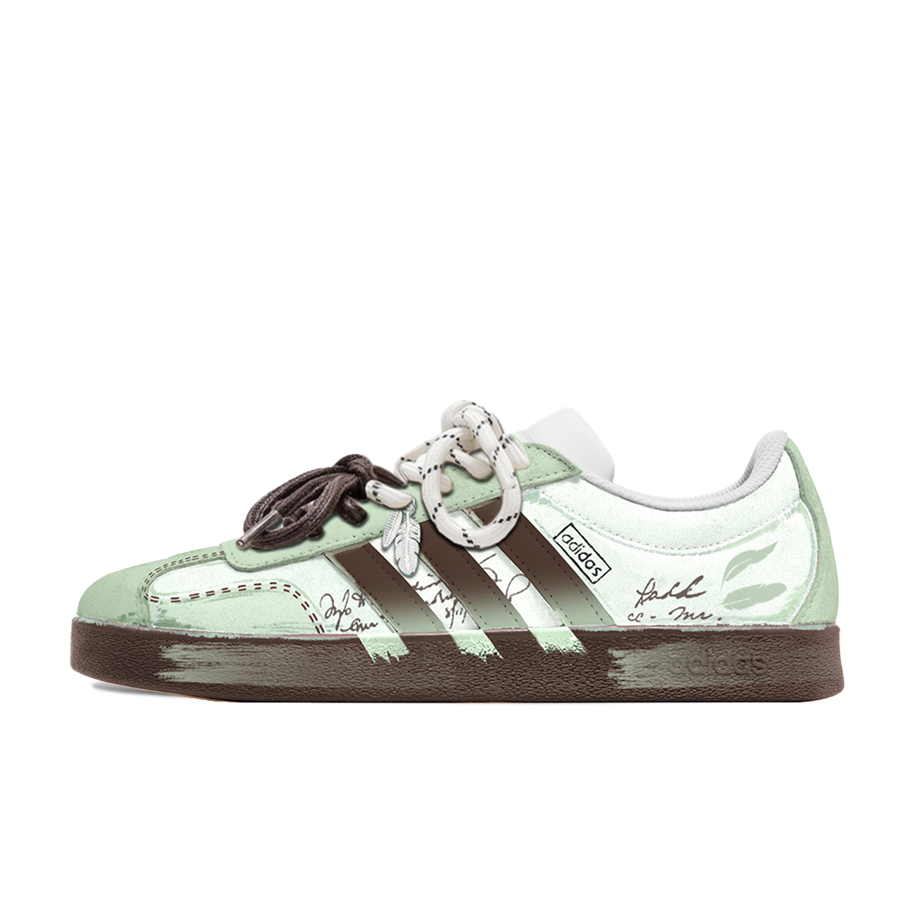 Adidas Neo VL Court 2.0 Free Panda, Box, Flying Feather Book Breathable Low Top Skateboard Shoes Unisex Green Brown