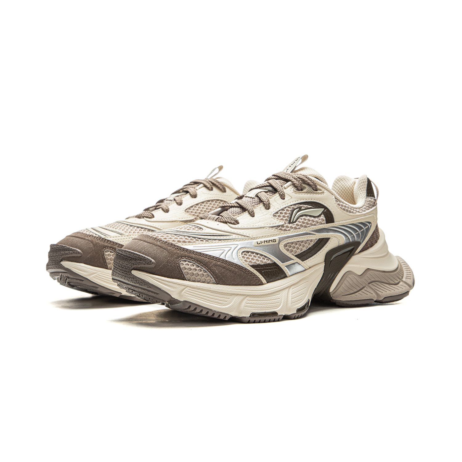 LiNing Star Cushioning Abrasion Resistant Breathable Low Top Chunky Sneakers Men's Beige Brown купить в интернет-магазине Yoocart с быстрой доставкой по России.
